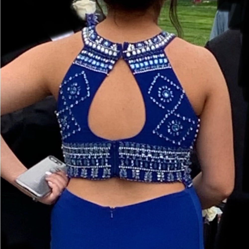 Beautiful beaded royal blue long prom dress